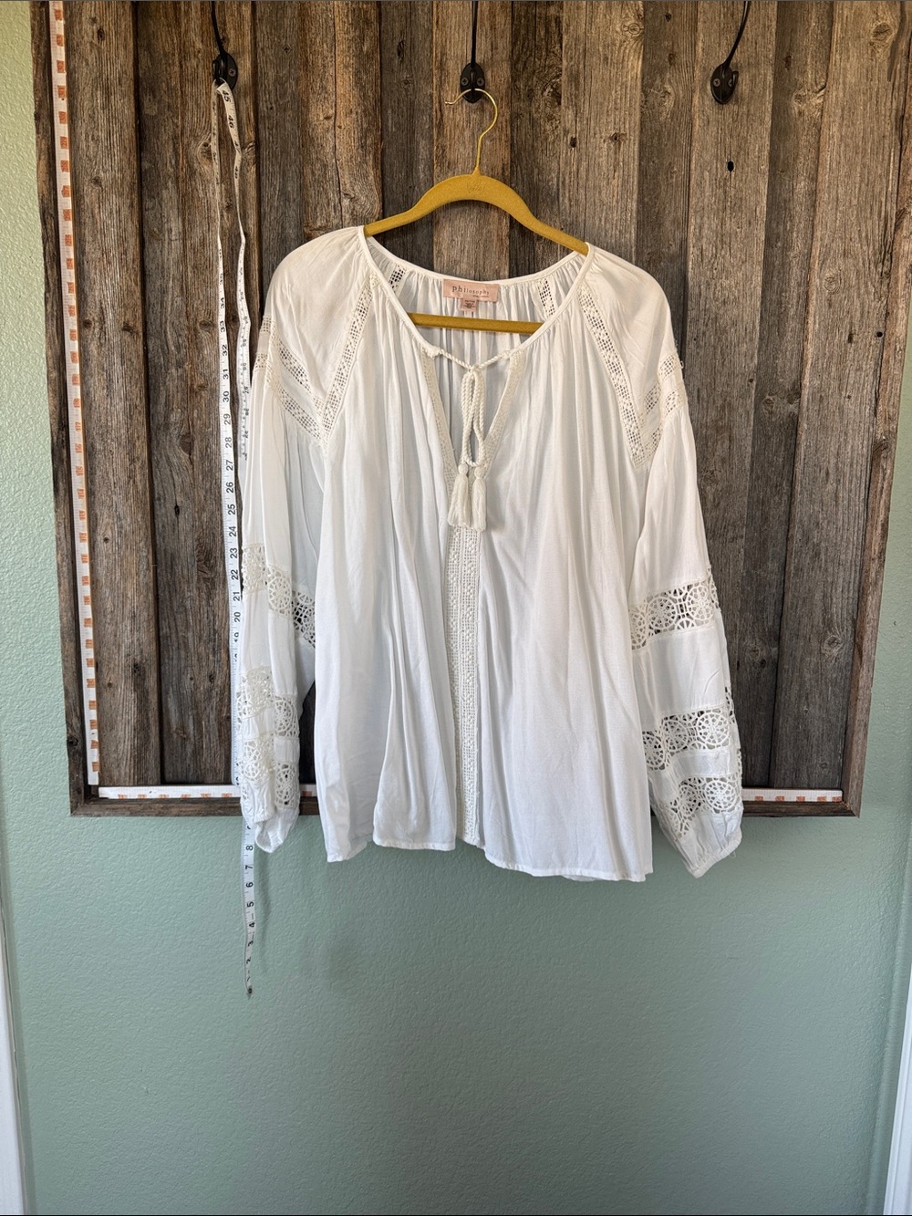 Philosophy White Crochet-Paneled Peasant Blouse 2X